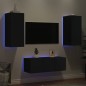 vidaXL Muebles de TV de pared con LED 4 pzas madera ingeniería negro