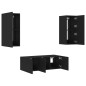 vidaXL Muebles de TV de pared con LED 4 pzas madera ingeniería negro