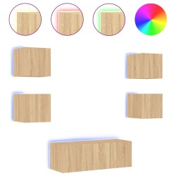 vidaXL Muebles TV pared con LED 6 pzas madera ingeniería roble Sonoma