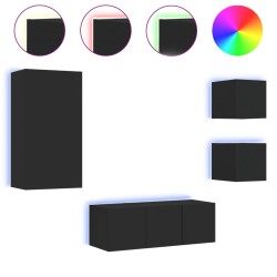 vidaXL Muebles de TV de pared con LED 5 pzas madera ingeniería negro