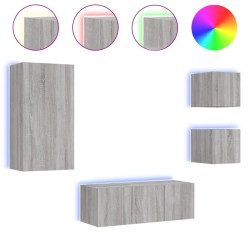 vidaXL Muebles TV pared con LED 5 pzas madera ingeniería gris Sonoma