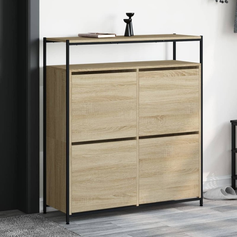 vidaXL Mueble zapatero 4 cajones abatibles roble Sonoma 100x34x112 cm vidaXL Mueble zapatero 4 cajones abatibles roble Sonoma 100x34x112 cm