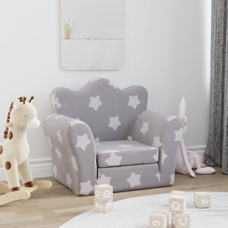 vidaXL Sofá cama de niños felpa suave gris claro con estrellas vidaXL Sofá cama de niños felpa suave gris claro con estrellas