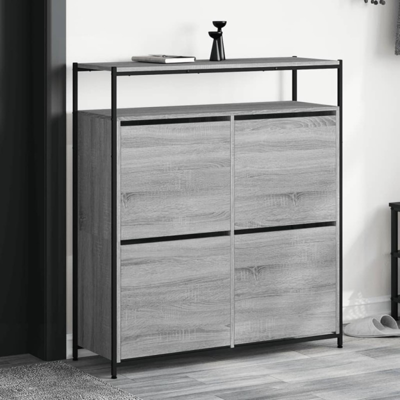 vidaXL Mueble zapatero 4 cajones abatibles gris Sonoma 100x34x112 cm