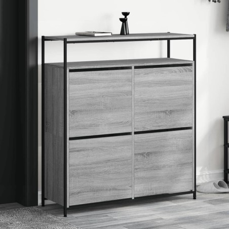 vidaXL Mueble zapatero 4 cajones abatibles gris Sonoma 100x34x112 cm