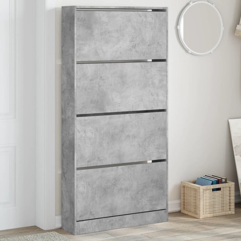 vidaXL Mueble zapatero 4 cajones abatibles gris hormigón 80x21x163,5cm vidaXL Mueble zapatero 4 cajones abatibles gris hormigón 80x21x163,5cm