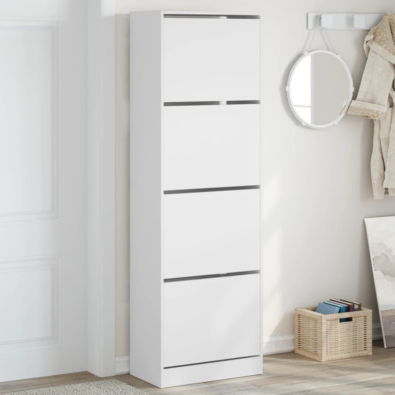 vidaXL Mueble zapatero con 4 cajones abatibles blanco 60x34x187,5 cm vidaXL Mueble zapatero con 4 cajones abatibles blanco 60x34x187,5 cm