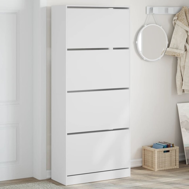 vidaXL Mueble zapatero con 4 cajones abatibles blanco 80x34x187,5 cm vidaXL Mueble zapatero con 4 cajones abatibles blanco 80x34x187,5 cm
