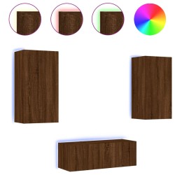 vidaXL Muebles TV pared con LED 4 pzas madera ingeniería marrón roble