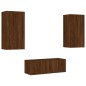 vidaXL Muebles TV pared con LED 4 pzas madera ingeniería marrón roble