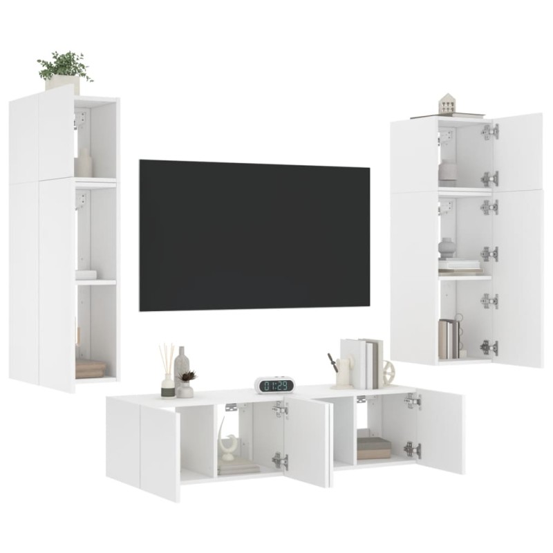 vidaXL Muebles de TV de pared con LED 6 pzas madera ingeniería blanco vidaXL Muebles de TV de pared con LED 6 pzas madera ingeniería blanco