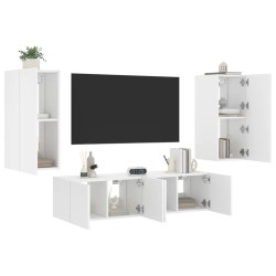 vidaXL Muebles de TV de pared con LED 4 pzas madera ingeniería blanco