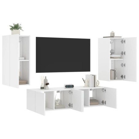 vidaXL Muebles de TV de pared con LED 4 pzas madera ingeniería blanco
