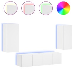 vidaXL Muebles de TV de pared con LED 4 pzas madera ingeniería blanco
