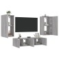 vidaXL Muebles TV pared con LED 4 pzas madera ingeniería gris Sonoma