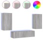 vidaXL Muebles TV pared con LED 4 pzas madera ingeniería gris Sonoma