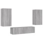 vidaXL Muebles TV pared con LED 4 pzas madera ingeniería gris Sonoma