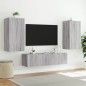 vidaXL Muebles TV pared con LED 4 pzas madera ingeniería gris Sonoma