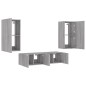 vidaXL Muebles TV pared con LED 4 pzas madera ingeniería gris Sonoma