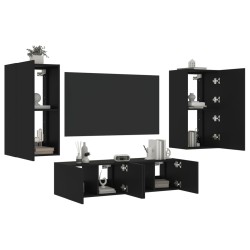 vidaXL Muebles de TV de pared con LED 4 pzas madera ingeniería negro