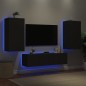 vidaXL Muebles de TV de pared con LED 4 pzas madera ingeniería negro