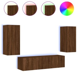 vidaXL Muebles TV pared con LED 4 pzas madera ingeniería marrón roble