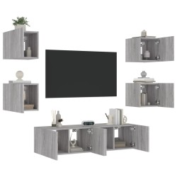 vidaXL Muebles TV pared con LED 6 pzas madera ingeniería gris Sonoma