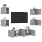 vidaXL Muebles TV pared con LED 6 pzas madera ingeniería gris Sonoma
