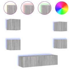 vidaXL Muebles TV pared con LED 6 pzas madera ingeniería gris Sonoma