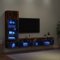 vidaXL Muebles TV pared con LED 4 pzas madera ingeniería roble ahumado vidaXL Muebles TV pared con LED 4 pzas madera ingeniería roble ahumado