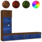 vidaXL Muebles TV pared con LED 4 pzas madera ingeniería marrón roble
