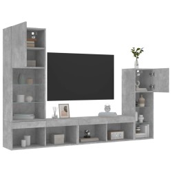 vidaXL Muebles TV pared con LED 4 pzas madera ingeniería gris hormigón