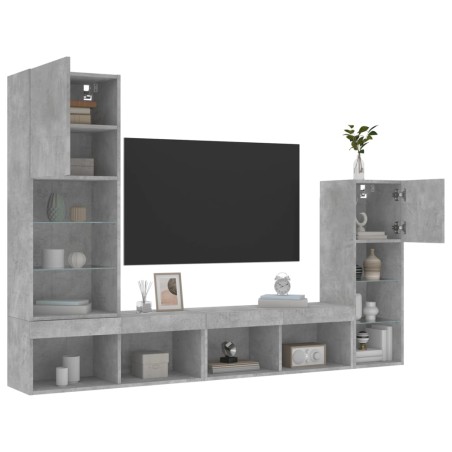 vidaXL Muebles TV pared con LED 4 pzas madera ingeniería gris hormigón