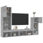 vidaXL Muebles TV pared con LED 4 pzas madera ingeniería gris hormigón vidaXL Muebles TV pared con LED 4 pzas madera ingeniería gris hormigón
