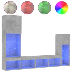 vidaXL Muebles TV pared con LED 4 pzas madera ingeniería gris hormigón