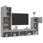 vidaXL Muebles TV pared con LED 4 pzas madera ingeniería gris Sonoma vidaXL Muebles TV pared con LED 4 pzas madera ingeniería gris Sonoma