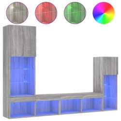 vidaXL Muebles TV pared con LED 4 pzas madera ingeniería gris Sonoma