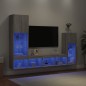 vidaXL Muebles TV pared con LED 4 pzas madera ingeniería gris Sonoma vidaXL Muebles TV pared con LED 4 pzas madera ingeniería gris Sonoma