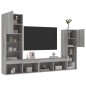 vidaXL Muebles TV pared con LED 4 pzas madera ingeniería gris Sonoma