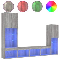 vidaXL Muebles TV pared con LED 4 pzas madera ingeniería gris Sonoma