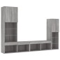 vidaXL Muebles TV pared con LED 4 pzas madera ingeniería gris Sonoma