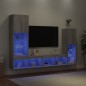 vidaXL Muebles TV pared con LED 4 pzas madera ingeniería gris Sonoma