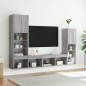 vidaXL Muebles TV pared con LED 4 pzas madera ingeniería gris Sonoma