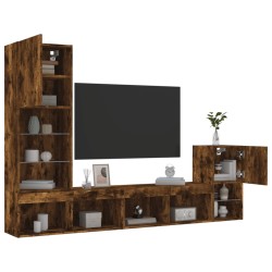vidaXL Muebles TV pared con LED 4 pzas madera ingeniería roble ahumado