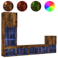 vidaXL Muebles TV pared con LED 4 pzas madera ingeniería roble ahumado