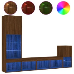 vidaXL Muebles TV pared con LED 4 pzas madera ingeniería marrón roble