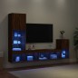 vidaXL Muebles TV pared con LED 4 pzas madera ingeniería marrón roble vidaXL Muebles TV pared con LED 4 pzas madera ingeniería marrón roble