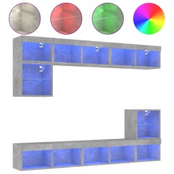 vidaXL Muebles TV pared con LED 8 pzas madera ingeniería gris hormigón