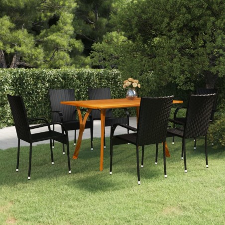 vidaXL Juego de comedor para jardín 7 piezas negro