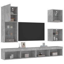 vidaXL Muebles TV pared con LED 5 pzas madera ingeniería gris hormigón